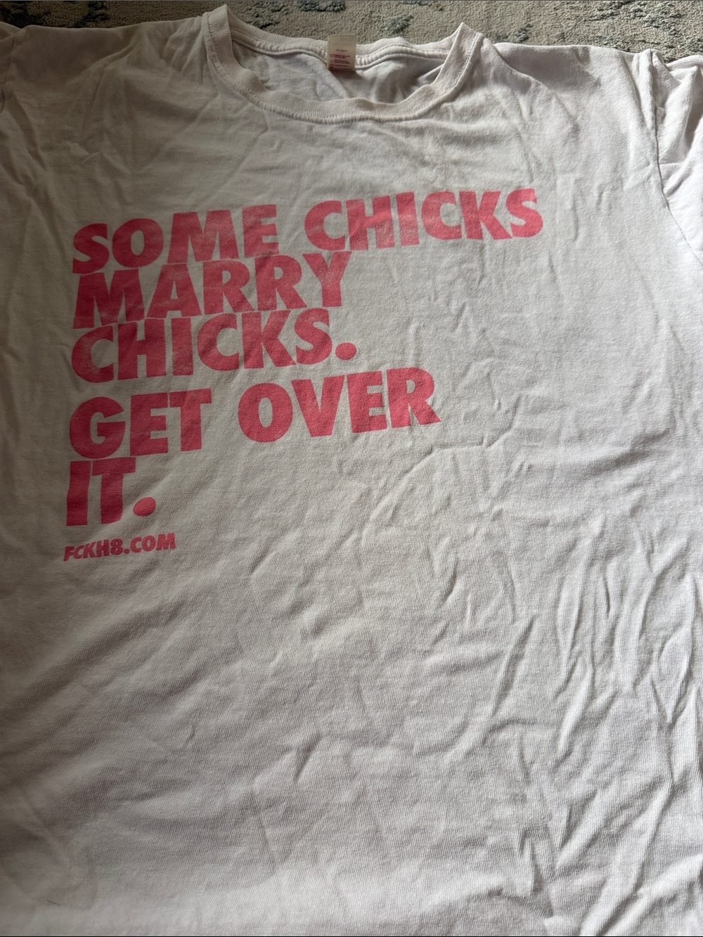 Anvil White Tee with Pink Bold Slogan